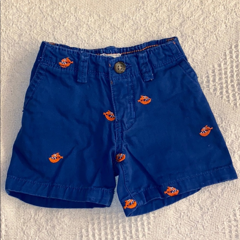 Blue Embroidered fish shorts